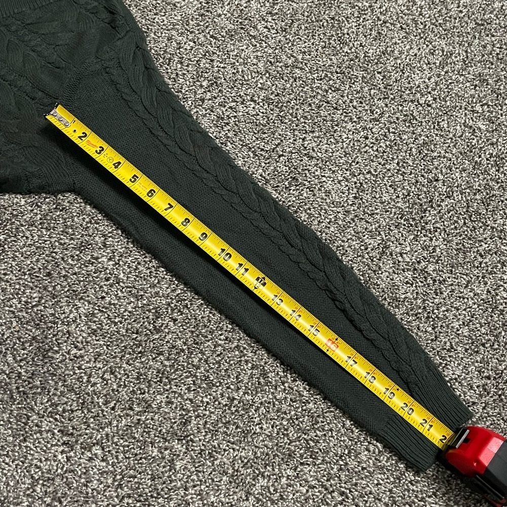 New Denim & Co Green Cable Knit Long Sleeve V neck Sweater MP - Picture 10 of 13